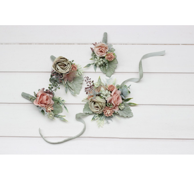 Wedding Wrist Corsage in Sage Green and Dusty Rose