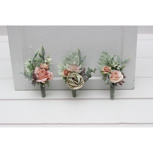 Sage Green & Dusty Rose Wedding Boutonnieres. 5464