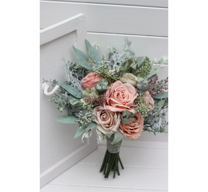 Wedding Bouquet Set in Sage Green and Dusty Rose