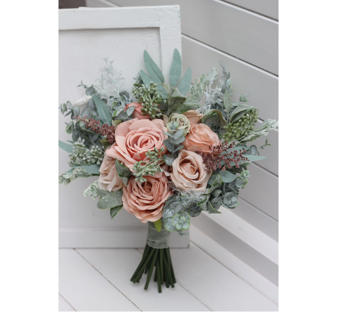 Wedding Bouquet Set in Sage Green and Dusty Rose