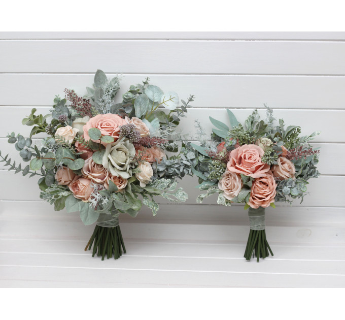 Wedding Bouquet Set in Sage Green and Dusty Rose