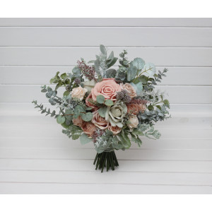 Sage Green & Dusty Rose Faux Bridal and Bridesmaid Bouquets. 5464