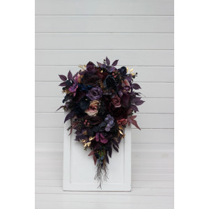 Purple, Mauve, Gold & Navy Blue Faux Bridal Flowers.  Cascading Wedding Bouquet. 5467