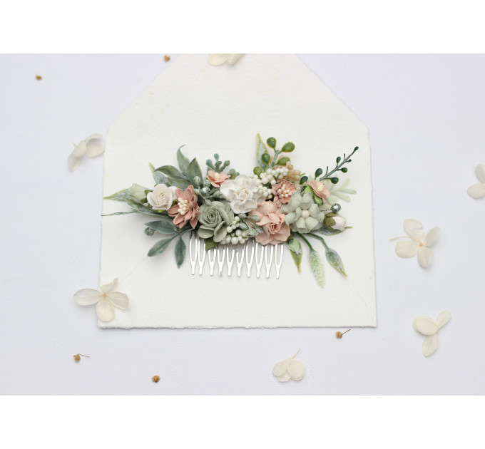 Wedding Hair Combs in Sage Green and Blush Pink