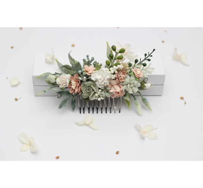 Wedding Hair Combs in Sage Green and Blush Pink