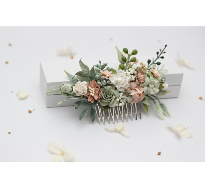 Wedding Hair Combs in Sage Green and Blush Pink