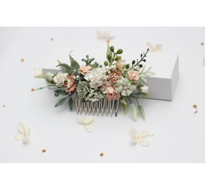 Wedding Hair Combs in Sage Green and Blush Pink