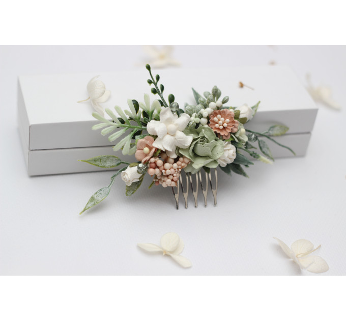 Wedding Hair Combs in Sage Green and Blush Pink