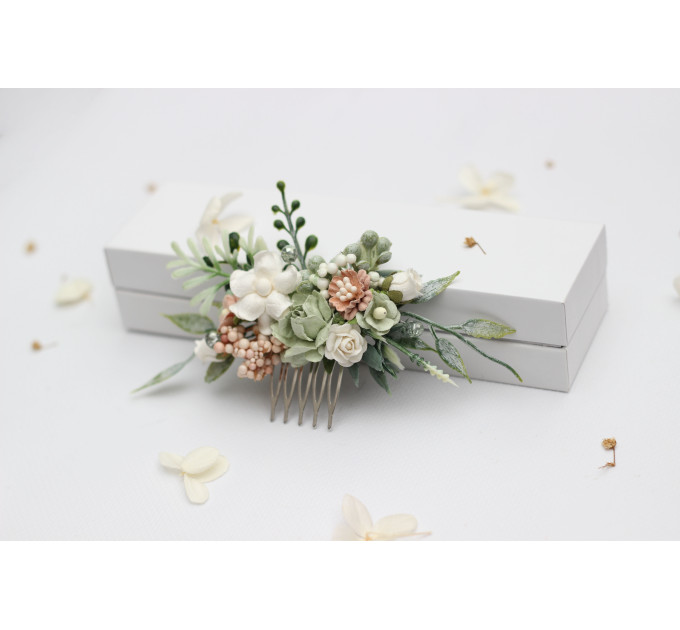 Wedding Hair Combs in Sage Green and Blush Pink