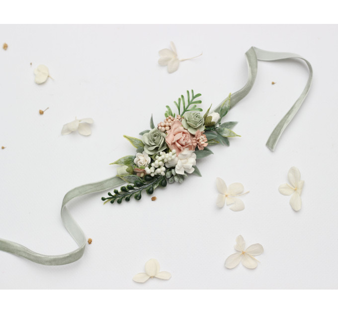 Wrist Corsage in Sage Green and Blush Pink for Prom or Wedding