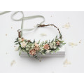 Wedding Hair Wreath in Sage Green and Blush Pink