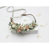 Sage Green & Blush Pink Flower Crown. Hair Wreath. 5423