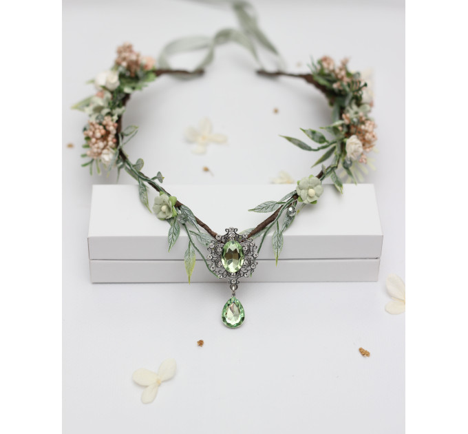 Elven Flower Circlet in Sage Green and Blush Pink