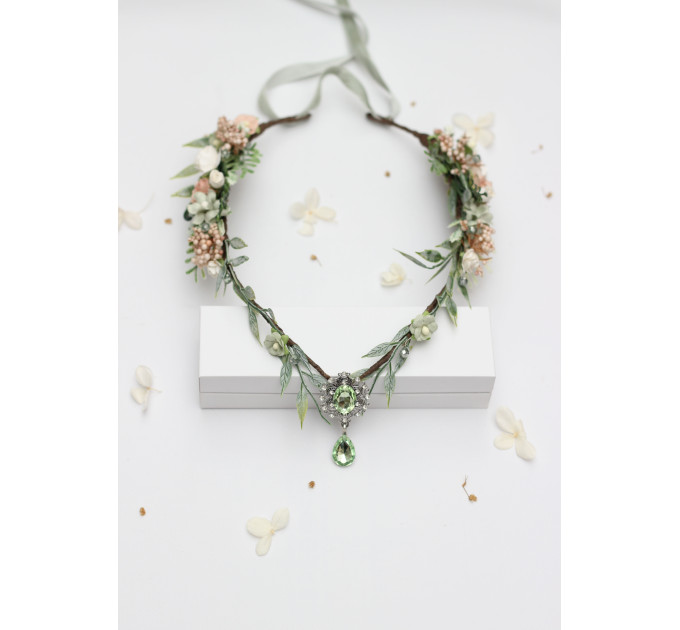 Elven Flower Circlet in Sage Green and Blush Pink