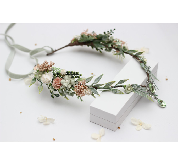 Elven Flower Circlet in Sage Green and Blush Pink