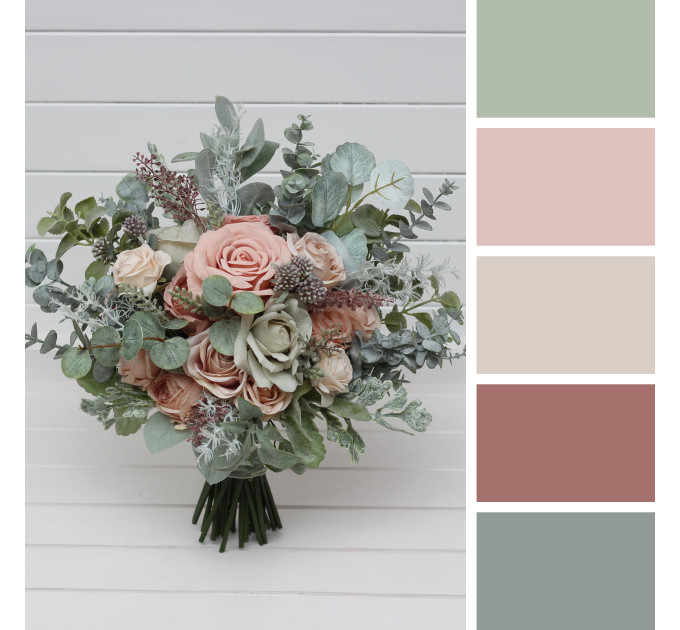 Wedding Bouquet Set in Sage Green and Dusty Rose