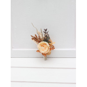 Orange Rust Peach Wedding Boutonniere. 5017