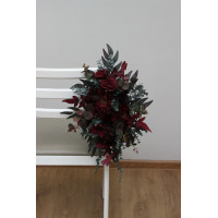 Moody Burgundy Chair Flowers. Sign & Marker florals. 5230