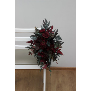 Moody Burgundy Chair Flowers. Sign & Marker florals. 5230