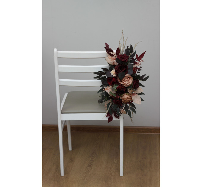 Burgundy Red & Dusty Rose Aisle Marker Flowers for Wedding Chairs