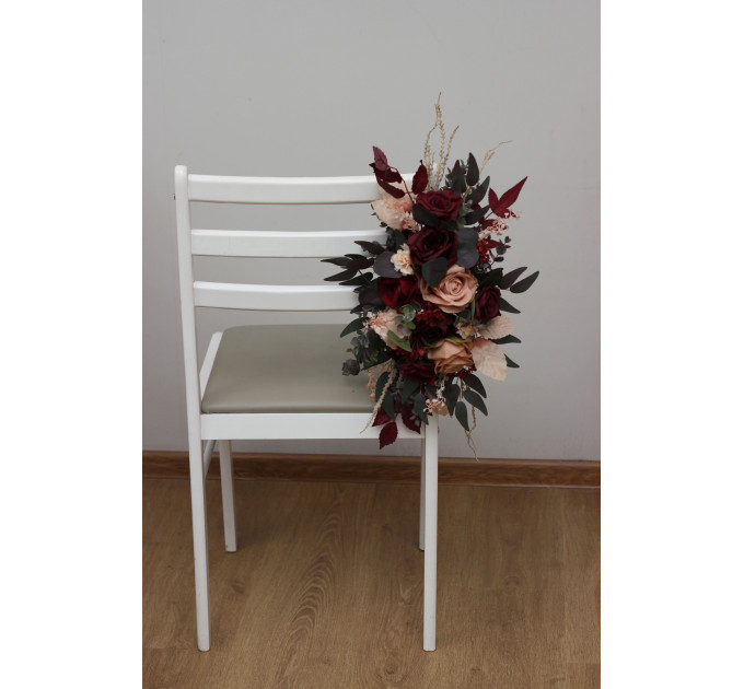 Burgundy Red & Dusty Rose Aisle Marker Flowers for Wedding Chairs