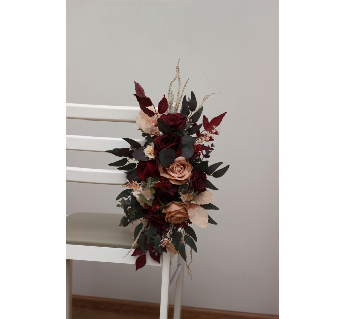 Burgundy Red & Dusty Rose Aisle Marker Flowers for Wedding Chairs