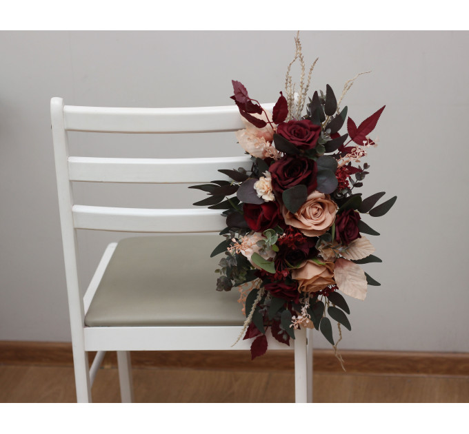 Burgundy Red & Dusty Rose Aisle Marker Flowers for Wedding Chairs