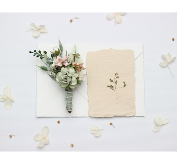 Wedding Boutonnieres in Sage Green and Blush Pink