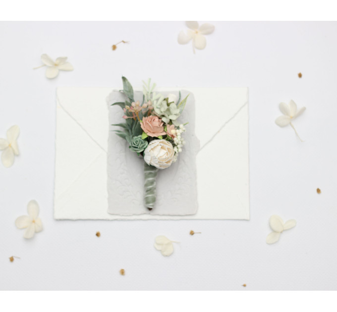 Wedding Boutonnieres in Sage Green and Blush Pink