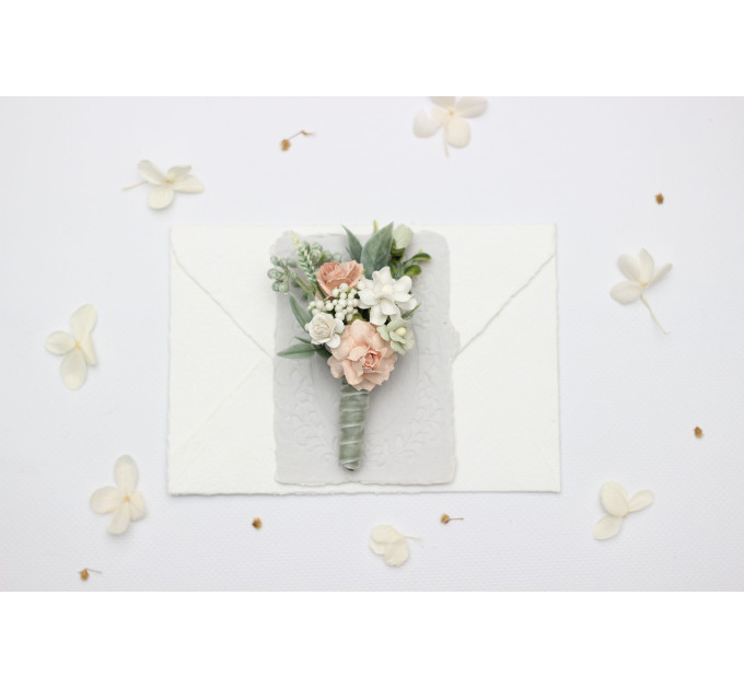 Wedding Boutonnieres in Sage Green and Blush Pink