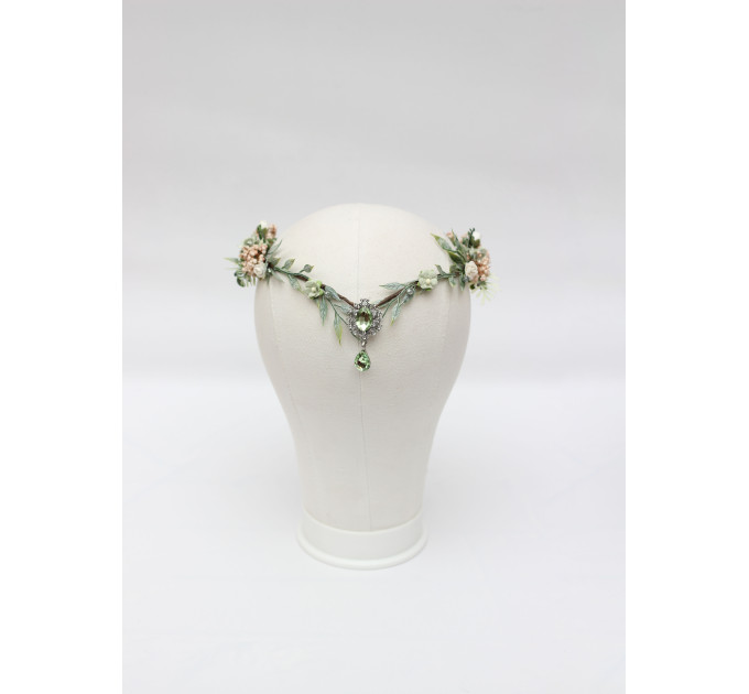 Elven Flower Circlet in Sage Green and Blush Pink
