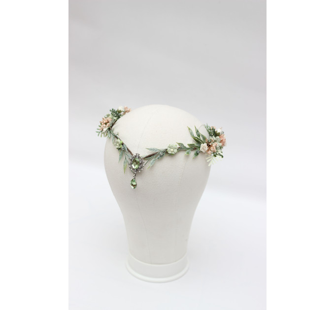 Elven Flower Circlet in Sage Green and Blush Pink
