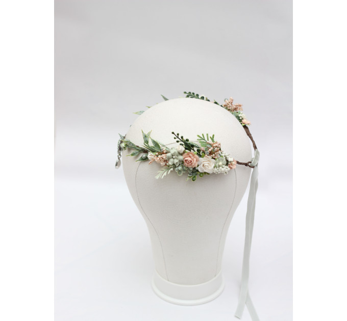 Elven Flower Circlet in Sage Green and Blush Pink