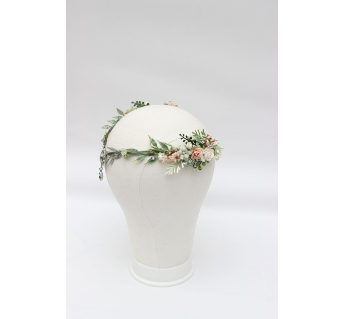 Elven Flower Circlet in Sage Green and Blush Pink