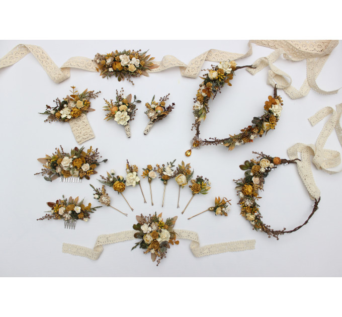 Wedding Boutonnieres in Mustard, Gold, Ivory and Yellow.