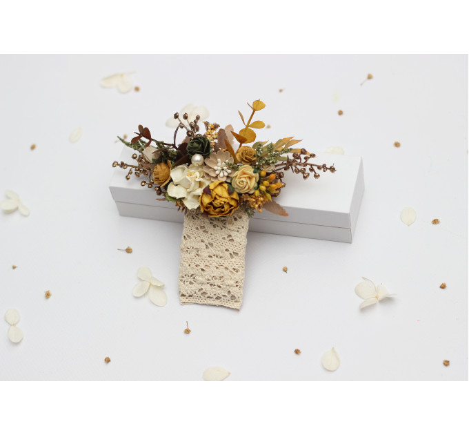 Wedding Boutonnieres in Mustard, Gold, Ivory and Yellow.