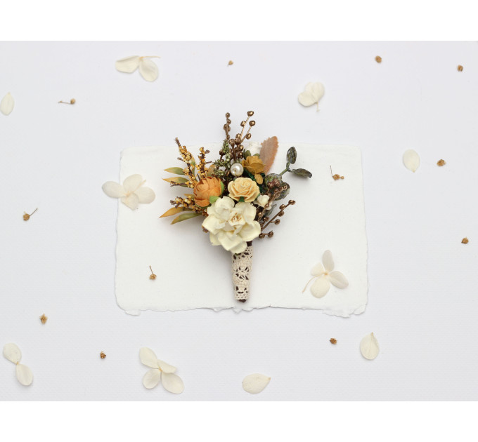 Wedding Boutonnieres in Mustard, Gold, Ivory and Yellow.