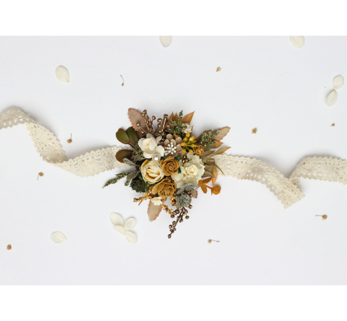 Wedding Corsage Bracelet in Mustard, Gold, Ivory and Yellow