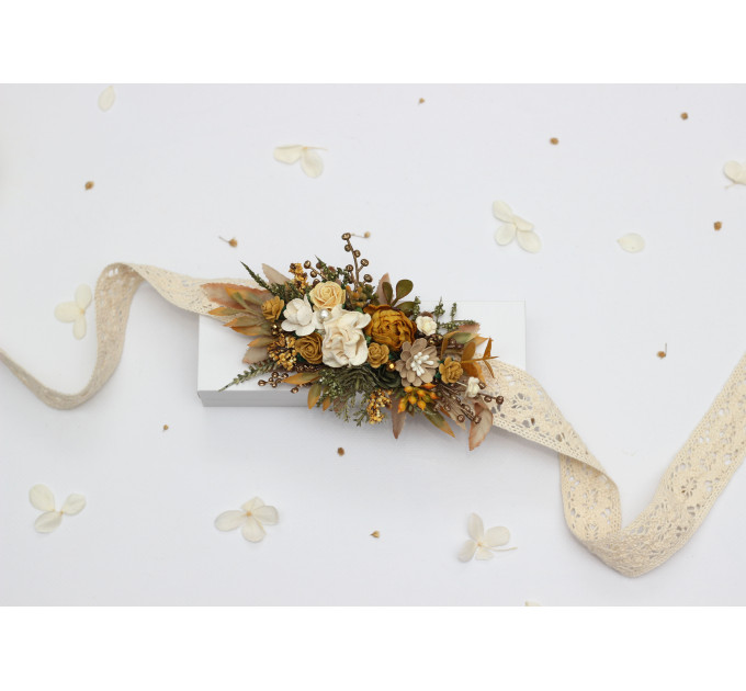 Wedding Floral Sash in Mustard, Gold, Ivory and Yellow