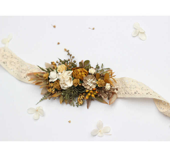 Wedding Floral Sash in Mustard, Gold, Ivory and Yellow