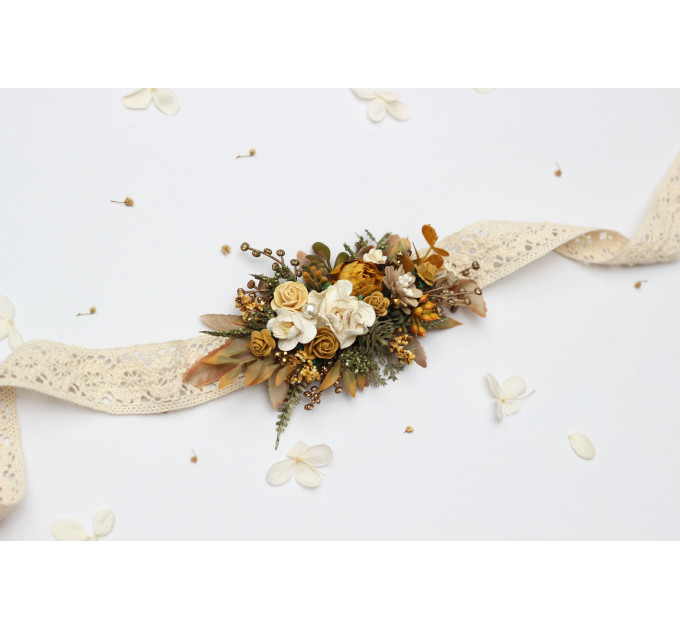 Wedding Floral Sash in Mustard, Gold, Ivory and Yellow