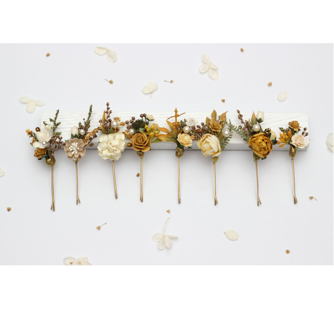 Set of 8 Wedding Hair Pins in Mustard, Gold, Ivory and Yellow