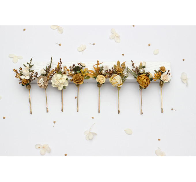 Set of 8 Wedding Hair Pins in Mustard, Gold, Ivory and Yellow