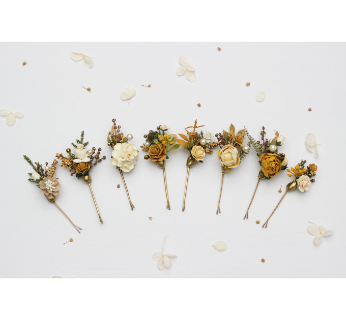 Set of 8 Wedding Hair Pins in Mustard, Gold, Ivory and Yellow