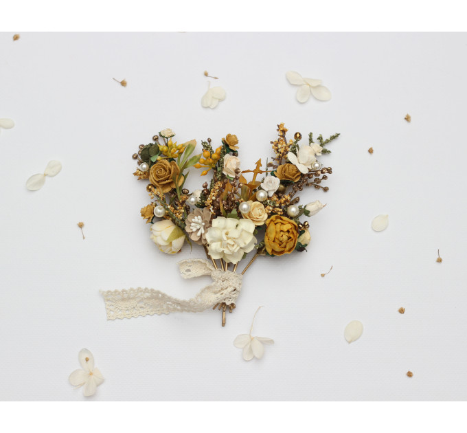 Set of 8 Wedding Hair Pins in Mustard, Gold, Ivory and Yellow