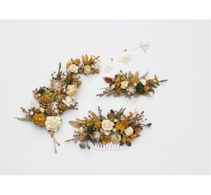 Set of 8 Wedding Hair Pins in Mustard, Gold, Ivory and Yellow