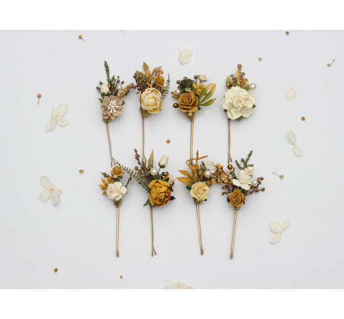 Set of 8 Wedding Hair Pins in Mustard, Gold, Ivory and Yellow