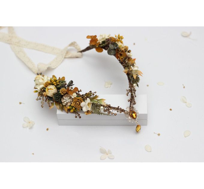 Elven Flower Crown in Mustard, Gold, Ivory and Yellow