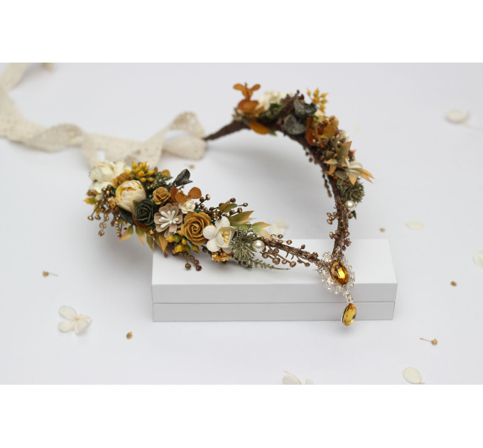 Elven Flower Crown in Mustard, Gold, Ivory and Yellow