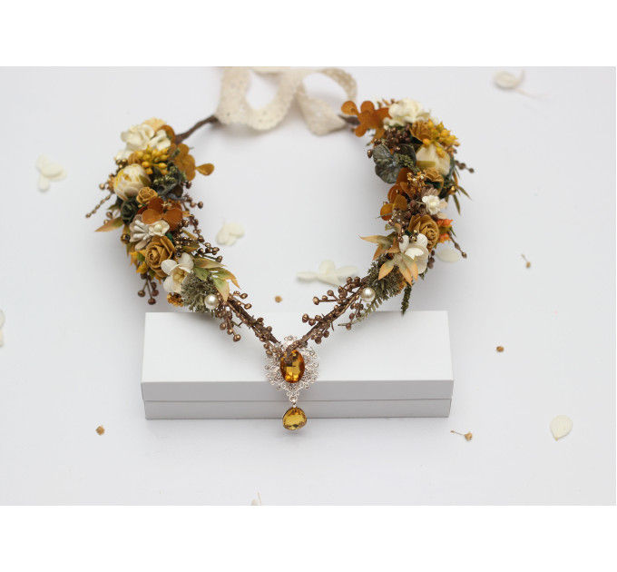 Elven Flower Crown in Mustard, Gold, Ivory and Yellow
